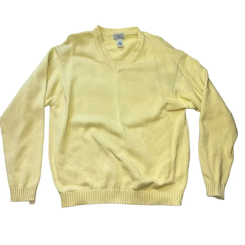 Vtg L.L Bean Sweater Men's Size L-REG Yellow Knitted Pullover Sweater